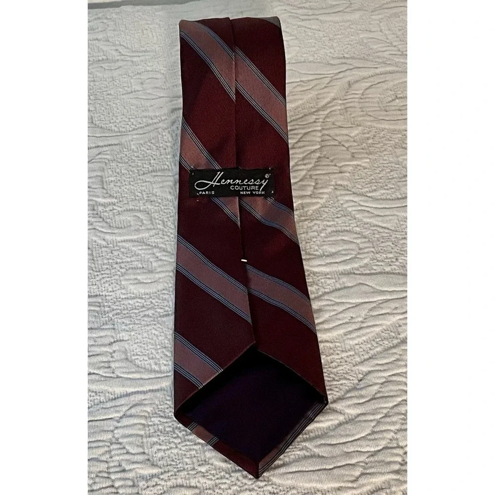 Hennessy Couture Men Dress Tie Burgundy Stripe‎ Silk Blend 3
